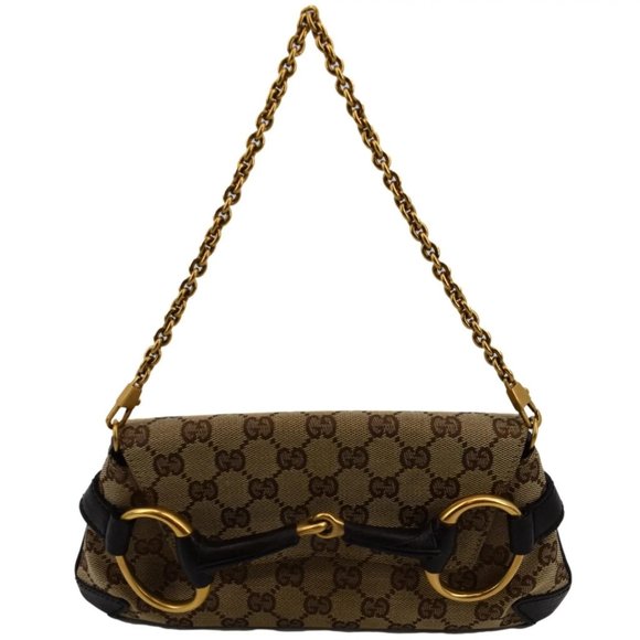 GUCCI Horsebit GG Canvas Clutch Bag Beige